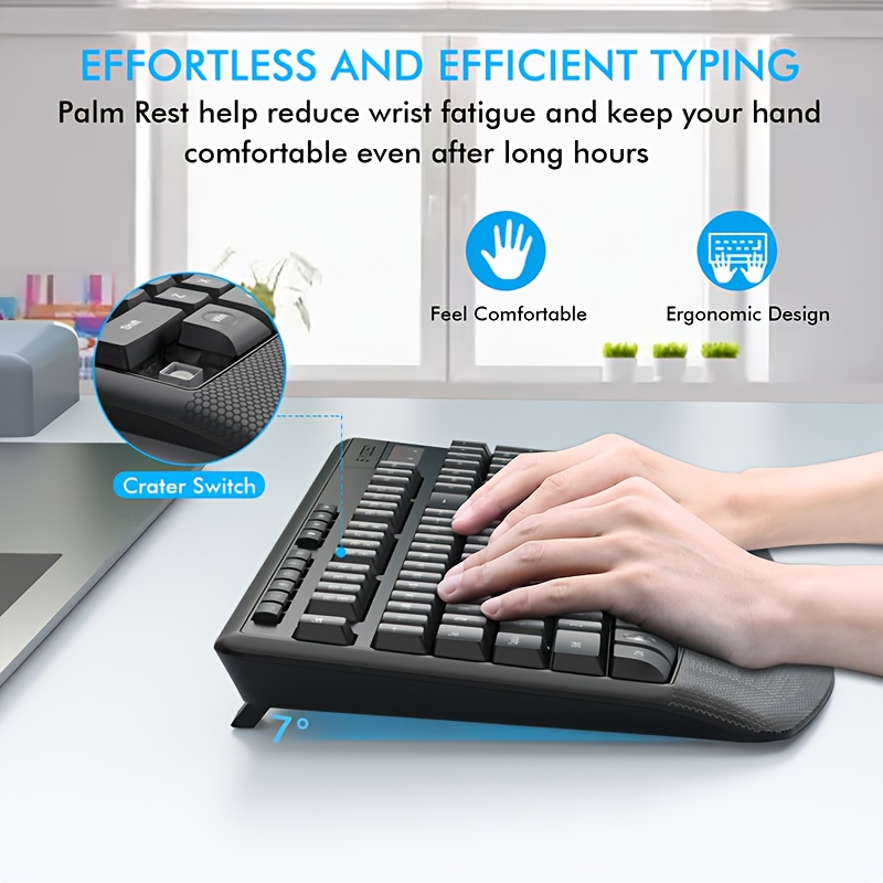 E-YOOSO 2.4Ghz Wireless Keyboard And Mouse Set, Low Voltage Prompt, Composite Multimedia Functions, Self-Sleep Function, Ergonomic Keyboard And Mouse Set with Support Wrist Rest, Convenient And Comfortable Keyboard And Mouse Operation