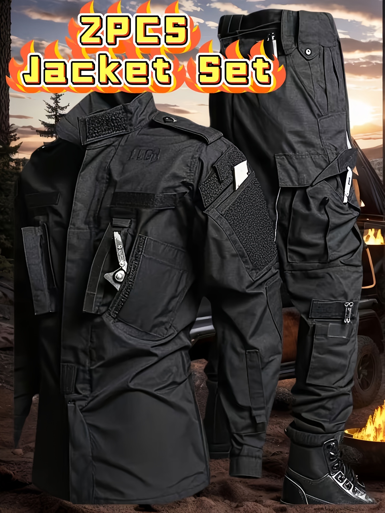 Men's Tactical Cargo Pants and Outdoor Jacket Set