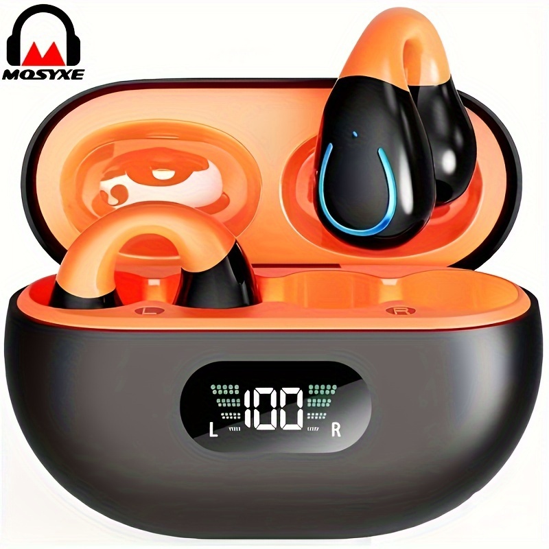 

Mosyxe Open Ear Clip Wireless Earbuds Earphones, Ows Stereo Earphones Earclip Headphones With Led Digital Display Charging Case, Outdoor Cycling Earphones