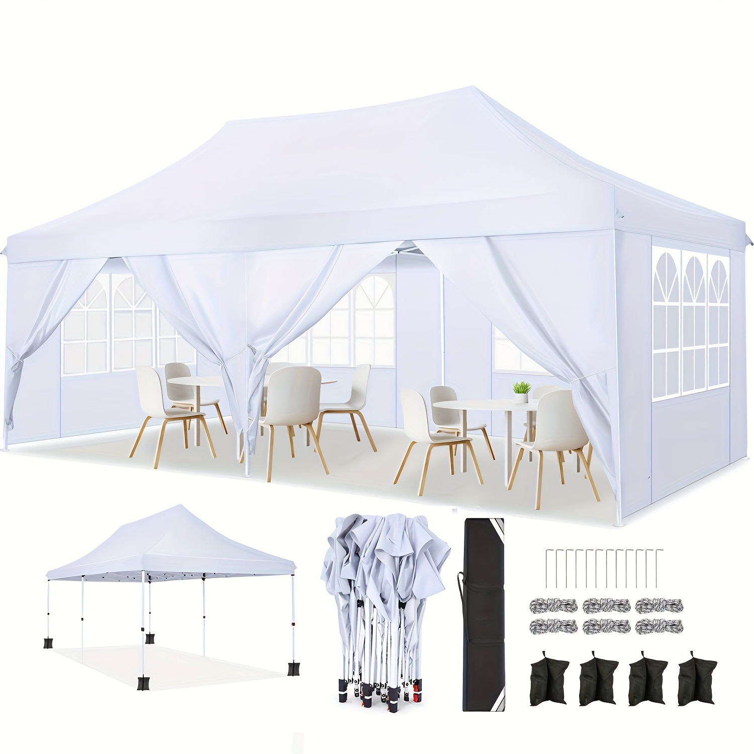 TEMU 10x20ft Tente Pop-up, Gazebo Instantané Extérieur, Auvent de Mariage avec 6 Parois Amovibles, Sac de Transport , Montage Rapide, Toile Oxford