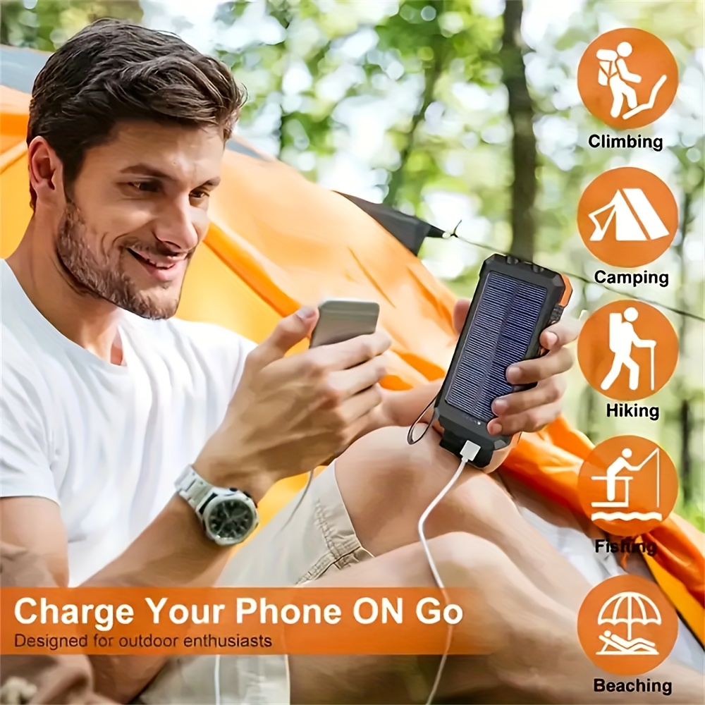 2025 super 30000mah usb portable charger solar power bank for cell phone solar mobile power portable charger for all devices long lasting travel camping led flashlight compass and hiking for festival details 7