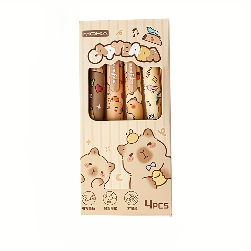 Image of 4pcs/set Cartoon Cute Capybara Gel Pen Quick-drying Writing Smooth And Elegant Gel Pen Aesthetic Stationery