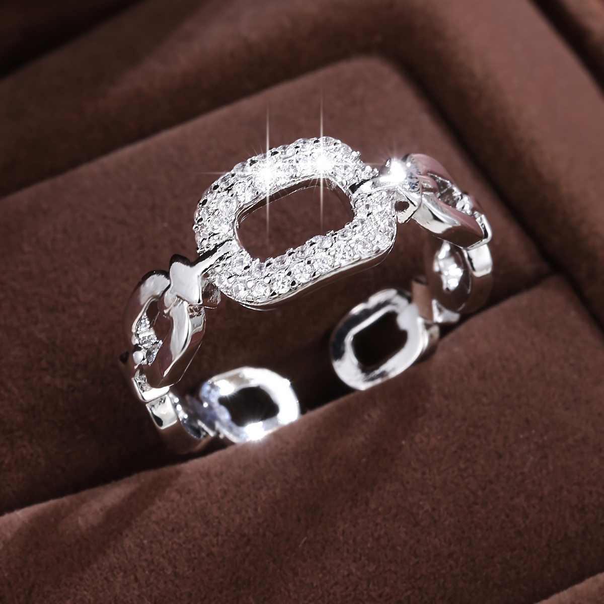 

Elegant And Minimalist Fashion Girl Chain Ring With Adjustable Open Zirconia Ring