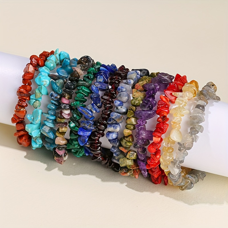 10 Pack Assorted Natural Stone Beaded Bracelet Set for Daily Wear, No Plating