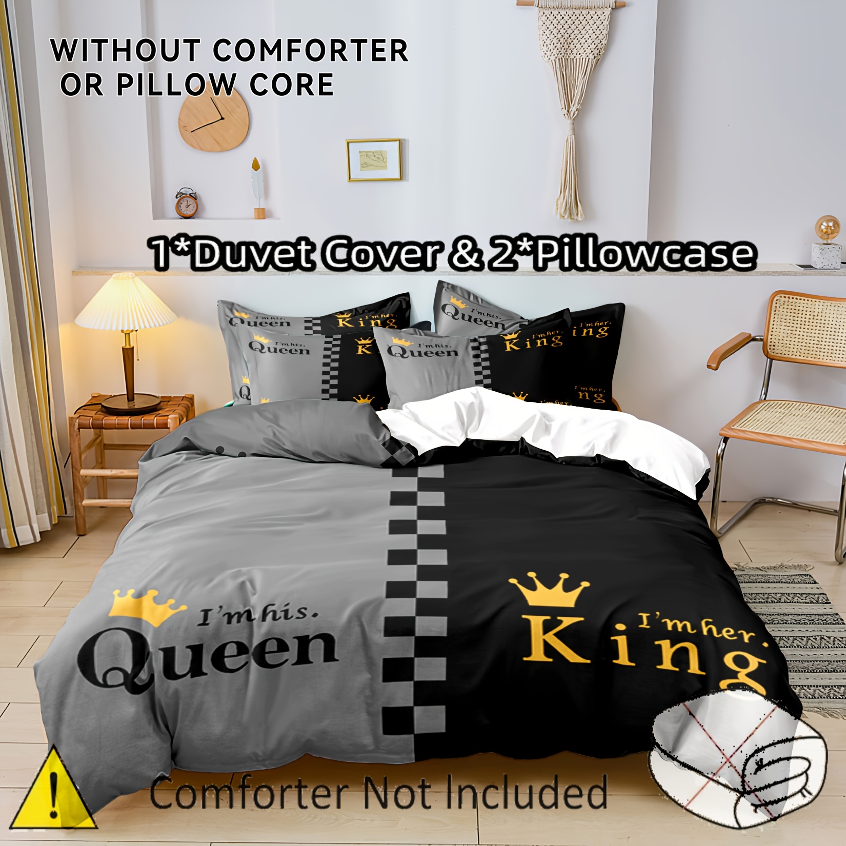 3pcs valentines day duvet cover set king queen   in black gray soft breathable polyester   1 duvet cover and 1 2 pillowcases zip closure machine washable for     couples bedding set   text bedding soft polyester fabric bedding duvet cover set Product details 0