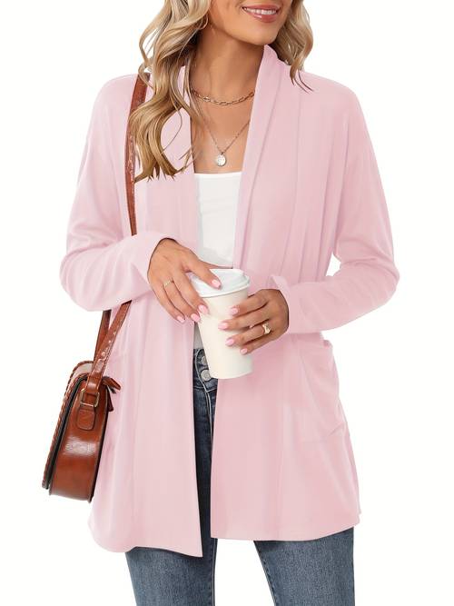 spring and autumn womens new casual solid color open double simple cardigan jacket comfortable loose long sleeve cardigan