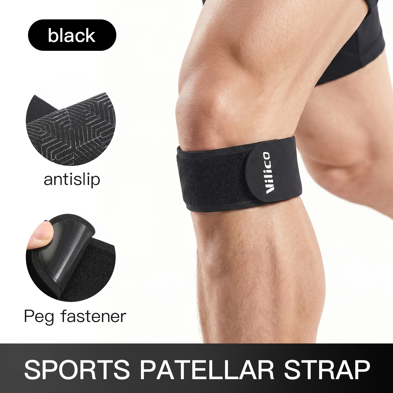 TEMU 1pc Vilico Patellar Tendon Band Ultra Thin Anti-slip Adjustable Compression Knee Strap For Running Cycling Workout, Unisex Men Women
