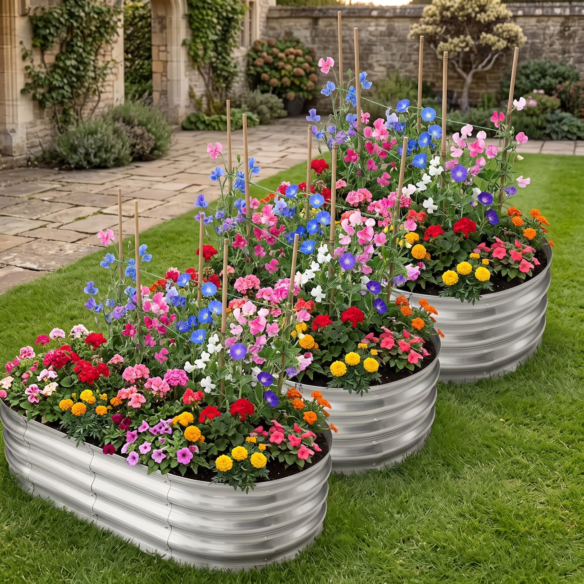 TEMU Oval Galvanized Raised Garden Bed, Heavy-duty Rust-resistant Large Metal Planting Box, Weather-resistant Outdoor Elevated Planter Ideal For