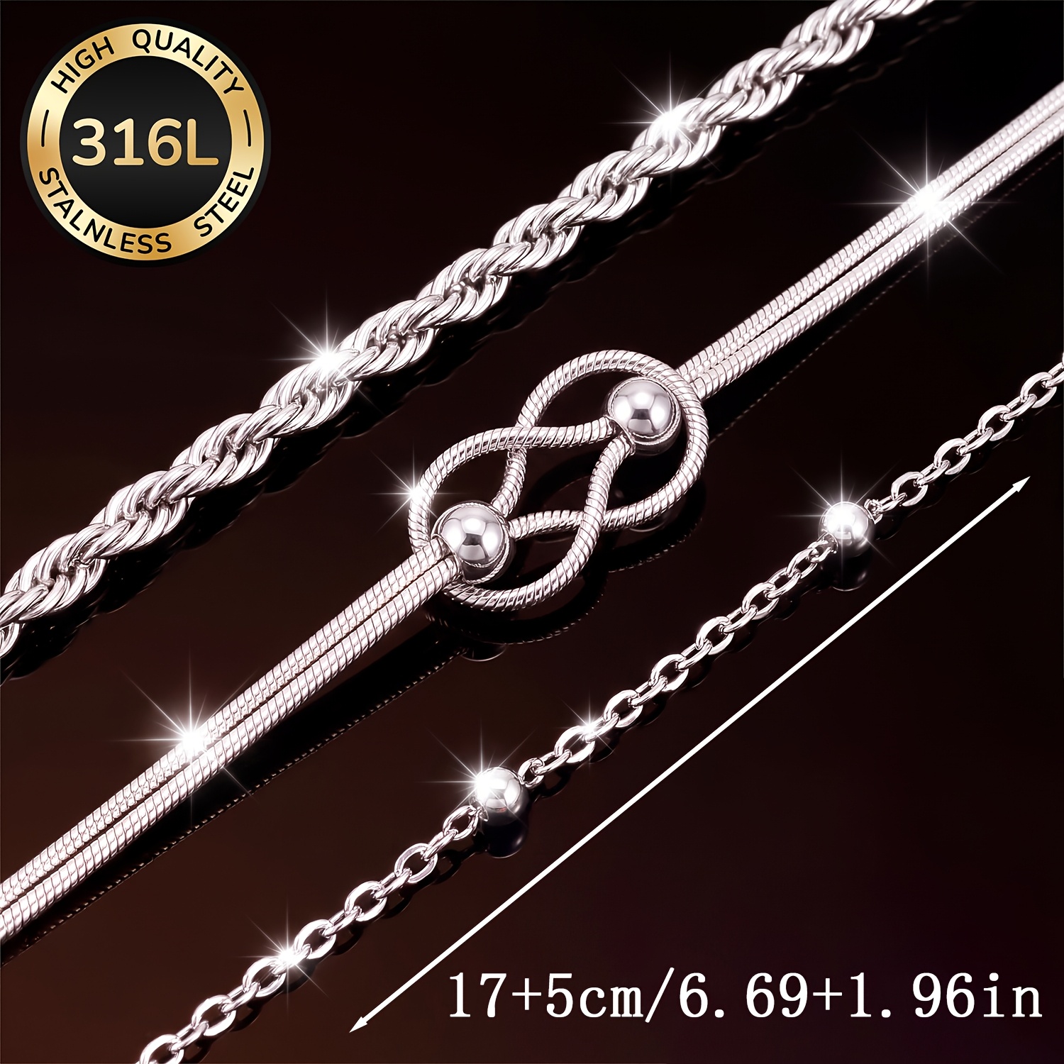 3pcs Women's 316L Stainless Steel Bracelet Set
