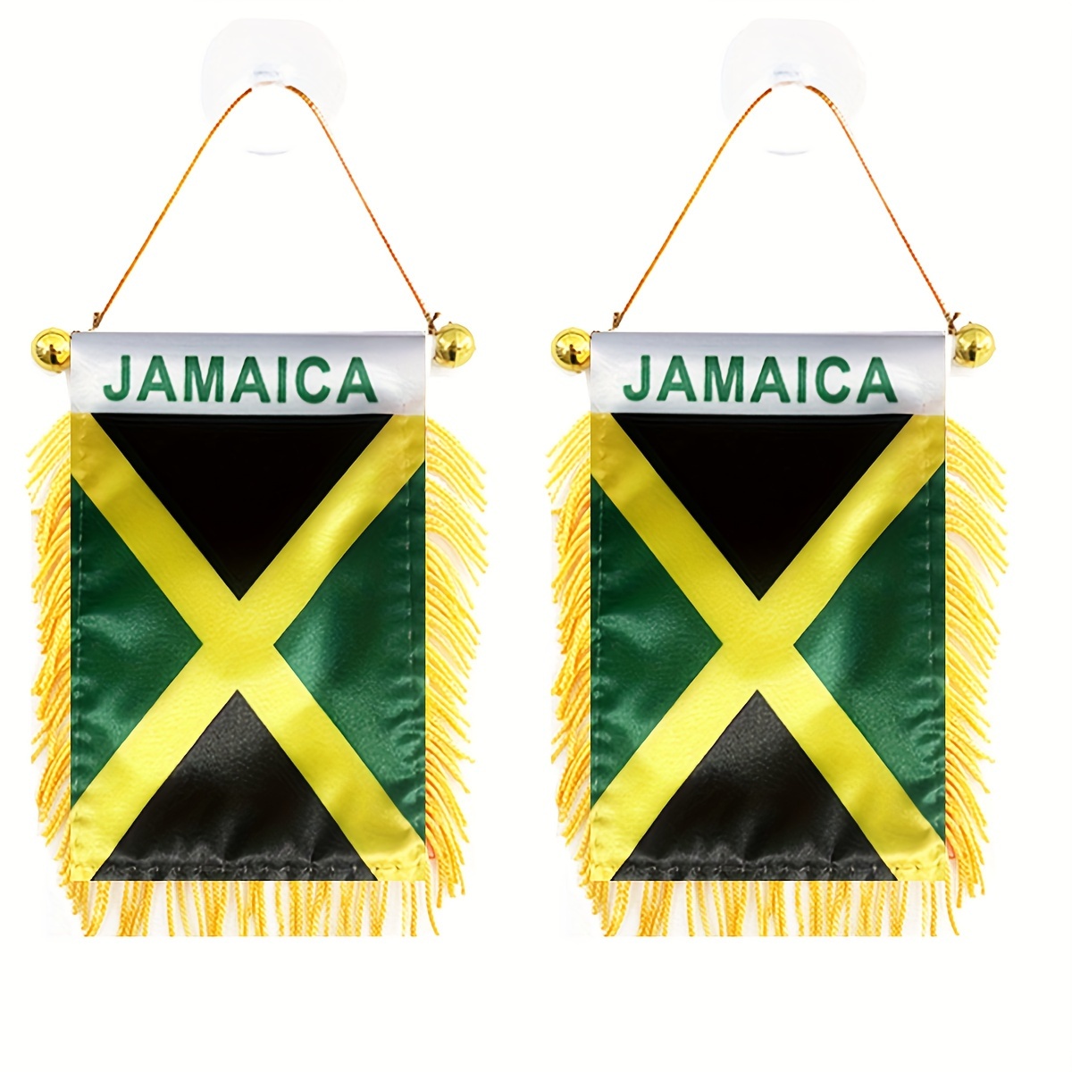 

2pcs, Jamaica Window Hanging Flag Jam Jm Flag 3x4 Inch 8x12cm Double Side Mini Flag Banner Car Rearview Mirror Decor Fringed Hanging Flag With Suction Cup
