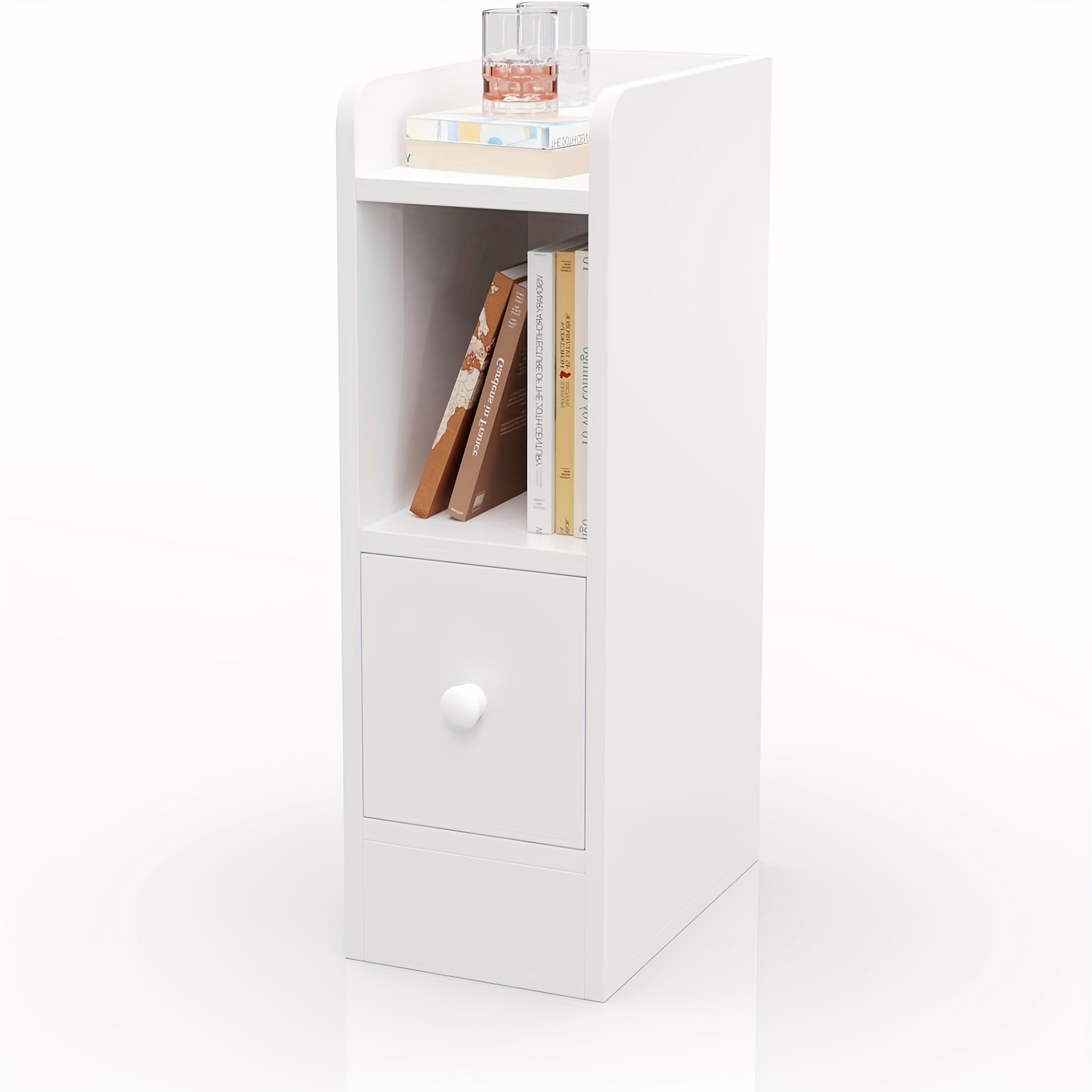 Image of Slim Nightstand, Side Table Featuring A Single Drawer, Nightstands With An Open Shelf, Drawer Height For The Bedroom Or Living Room, Dimensions 20 X X 58 Cm