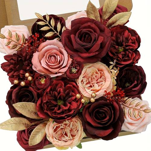 artificial rose bouquet wine red plastic flowers for wedding and engagement versatile for tabletop decoration ideal for halloween memorial day fall winter events no battery required