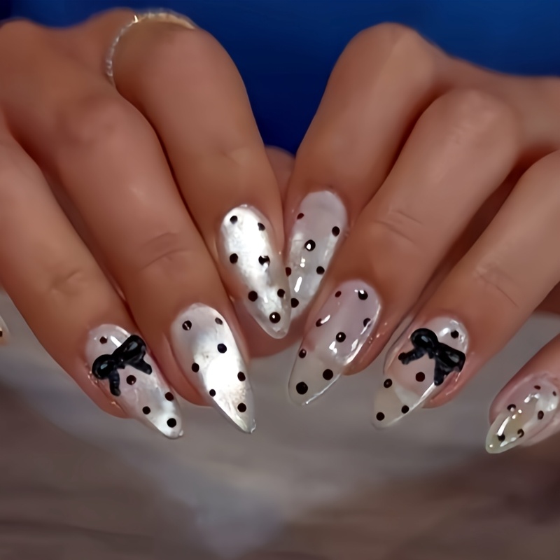 TEMU Améliorez votre élégance avec 24 faux ongles œil de chat ornés de nœuds et de pois, à coller sur vos ongles. Nail art féminin à faire à . Faux