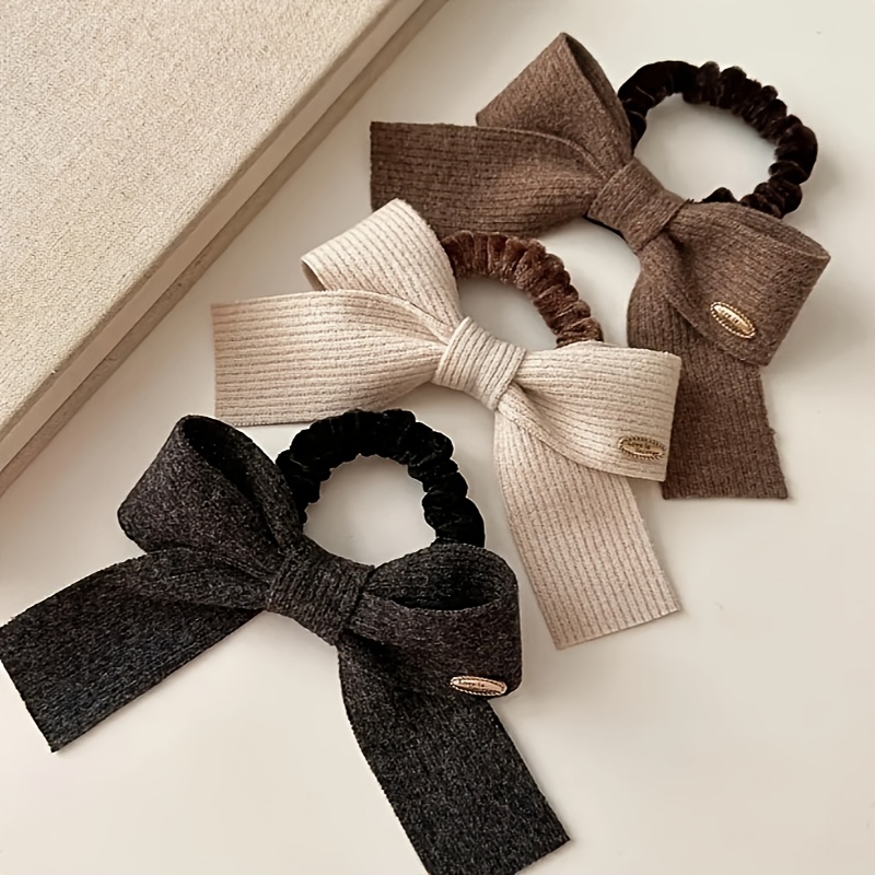 

1pc/3pcs Elegant Knit Bow Hair Ties For Women - Solid Color Jersey Hair Rings, Minimalist Style, Ponytails & Updos, Fashion Accessory