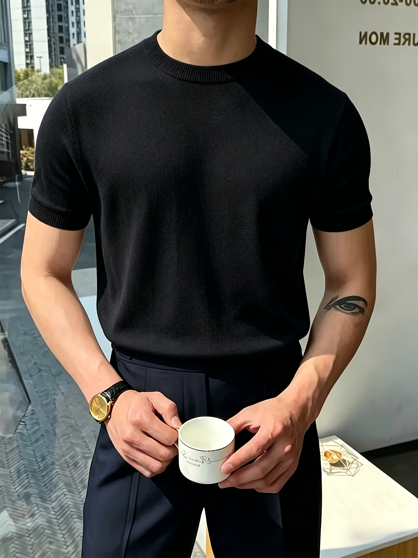 korean style   fit mens short sleeved knitted shirt summer solid color   versatile sweater top