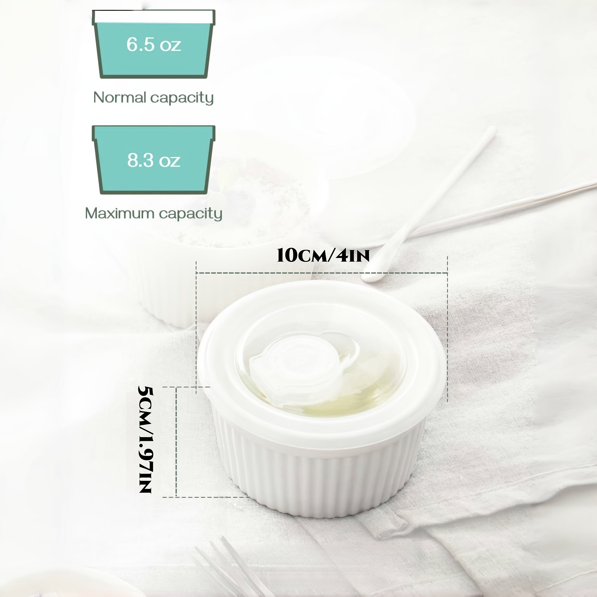 Image of 8 Oz Ramekins With Lid, Porcelain Creme Brulee Dishes, White Pudding Custard Cups Ramiken For Baking, Dishwasher And Oven Safe, Set Of 6