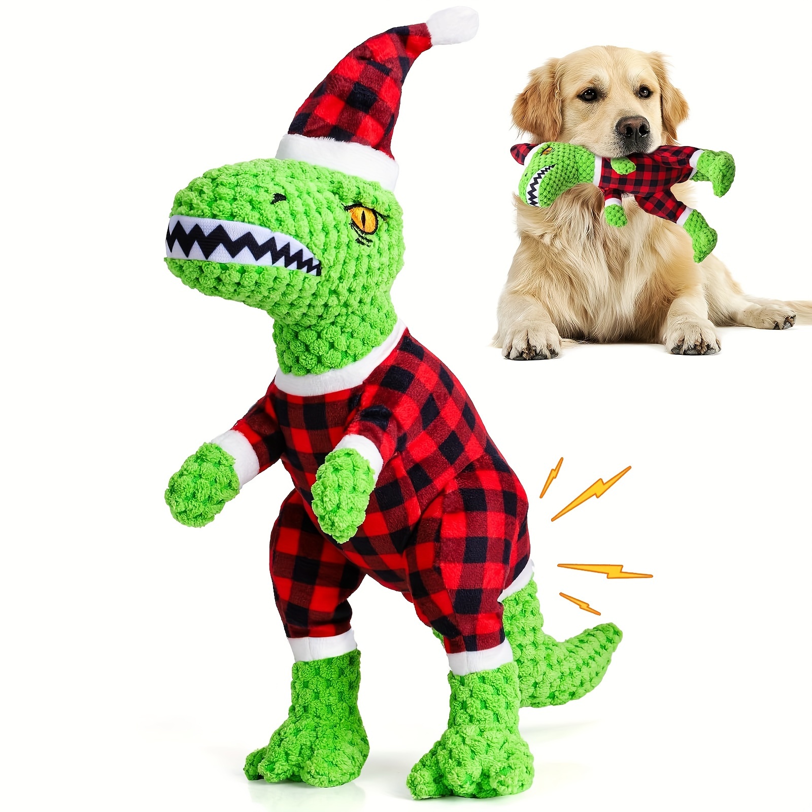 

Christmas Dinosaur Dog Toy, Durable Bite-resistant Squeaker Sound Plush, Cartoon Pattern, Soft Cotton Texture, For All Breeds And Chewers, Pet Supplies - Dog Toy