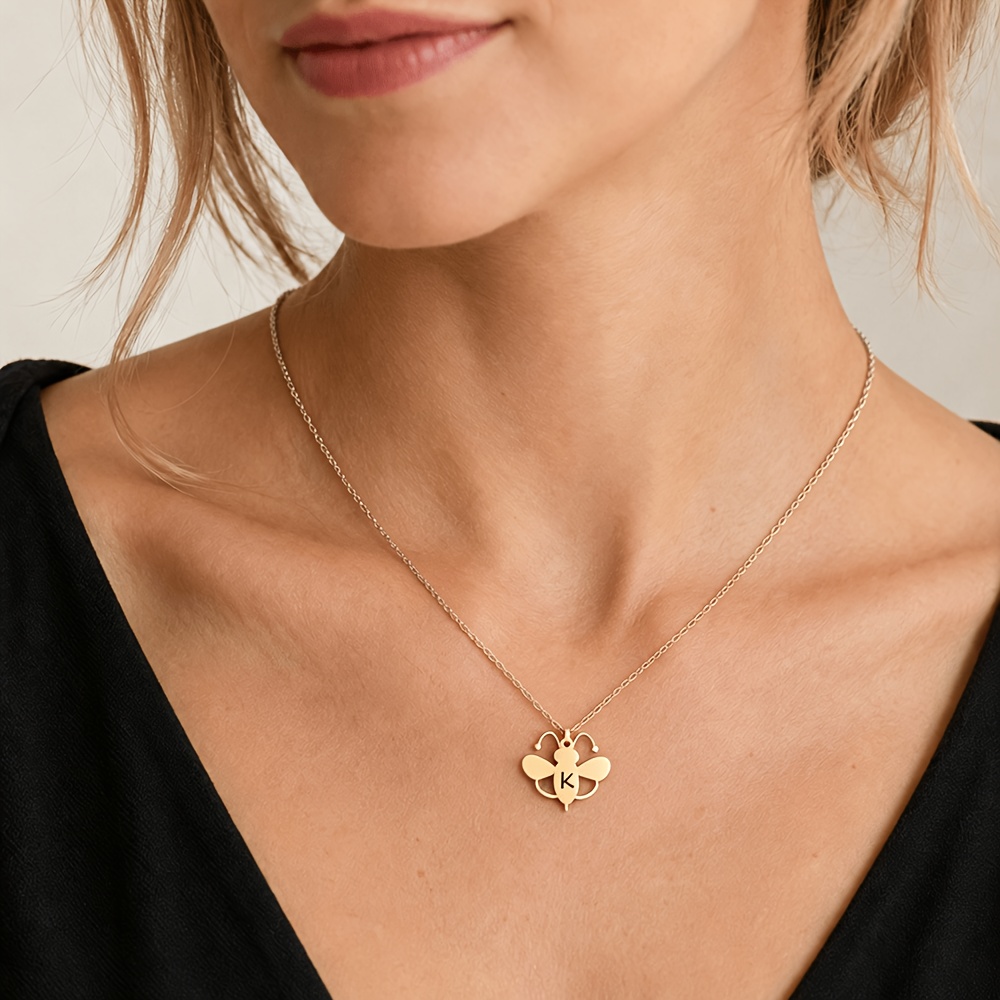 Custom Initial Bee Necklace for Women, Golden