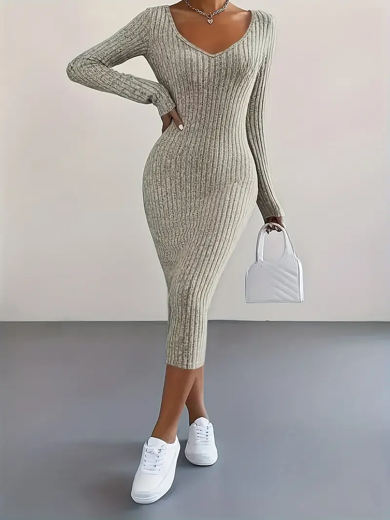 womens elegant v neck long sleeve bodycon dress midi length - Temu Oman womens elegant v neck long sleeve bodycon dress midi length - Temu Oman