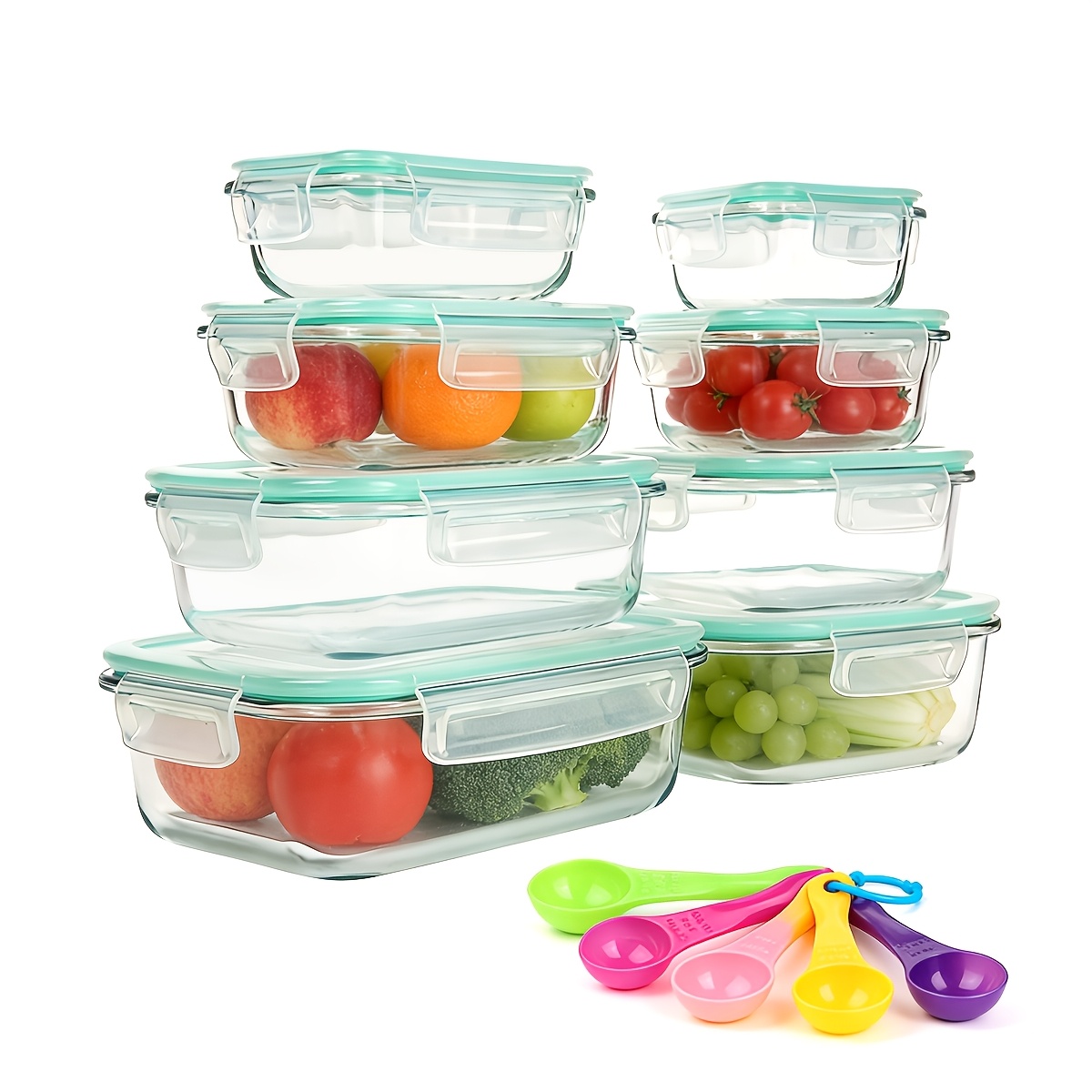 16pcs sealed glass food storage containers lunch boxes microwave ovens ovens   salads fruits vegetables and sandwiches lunch boxes sealed storage durable glass food storage containers 8 lids 8 containers