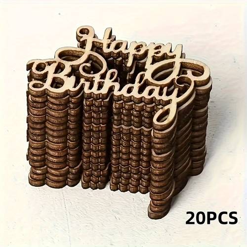20pcs happy birthday hollowed out english letter wooden pieces letter handmade wooden pieces retro party decoration craft decorations birthday cake decoration supplies