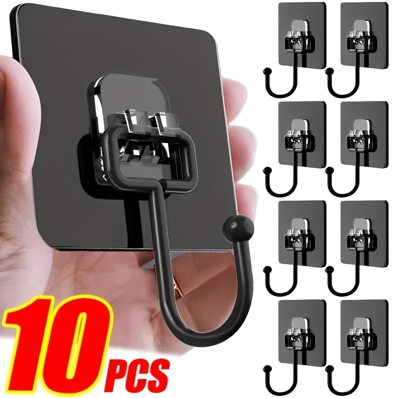 10pcs Sleek Black Adhesive Wall Hooks with Rotating Mechanism - Waterproof, Easy to Install, Ideal for Kitchen & Bathroom Storage, Versatile Use for Home and Office, Utility Hooks