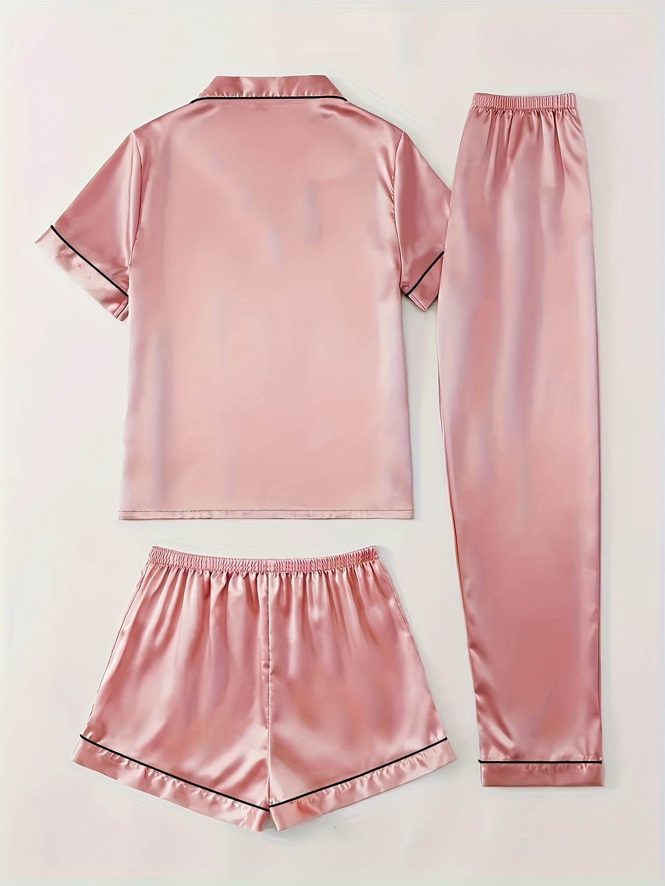 Conjunto de pijama de para mujer verano, piezas, ropa de dormir casual  de color con camisa de manga corta con cuello con cuello elástic