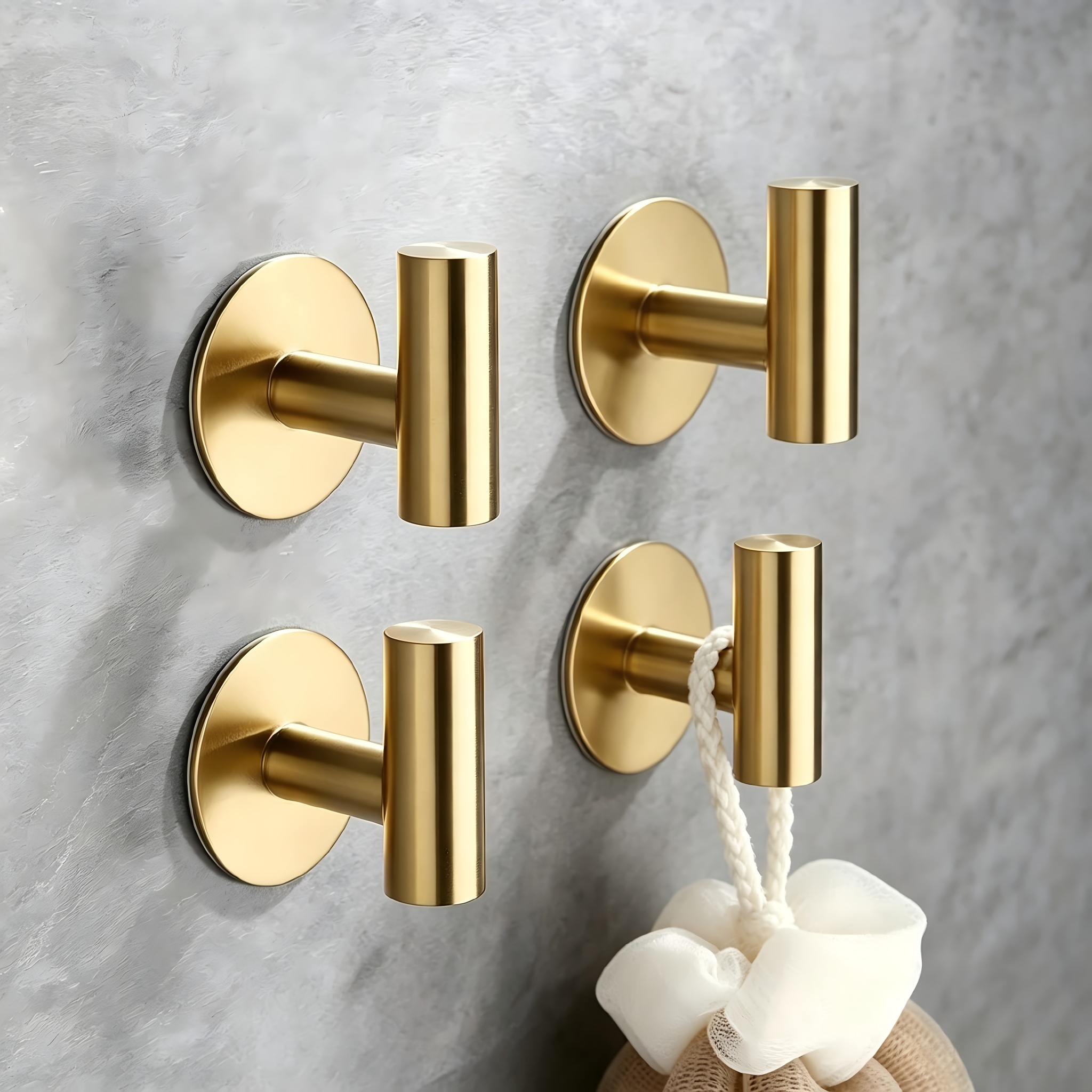 TEMU Spring And Summer New Stainless And Hat Hook Nail-free 2pcs Set And 4pcs Set Towel Hook Clothes Hook Bath Towel Hook Gift Recommendation Golden