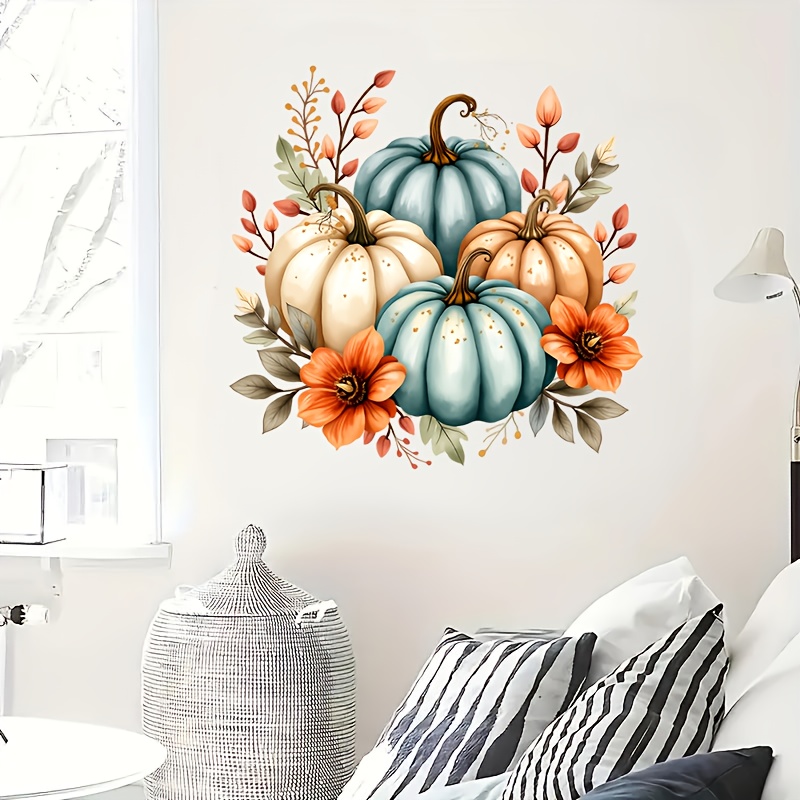 TEMU 1pc, Thanksgiving Autumn Pumpkin Wall Sticker, Self-adhesive Wall Decal For Aesthetic Home Decor, Waterproof Fall Bathroom Wall Sticker, Toilet