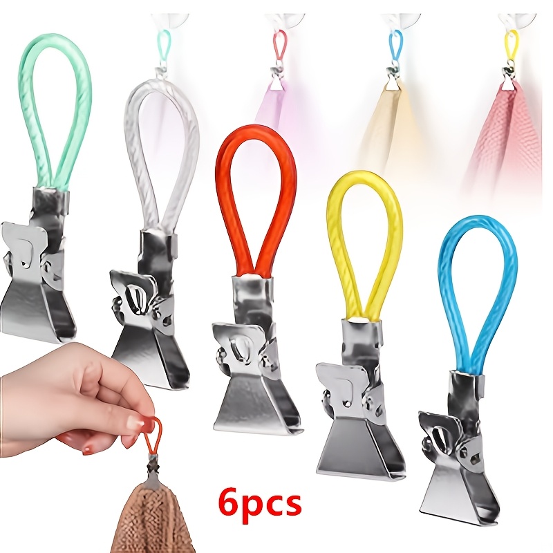 TEMU Towel Hanging Clip, Colorful Metal Clip Hook Loop, Hand Towel Hanger, Clothes Hanger, Hanger Stand, Kitchen Bathroom Storage Rack, Random Color