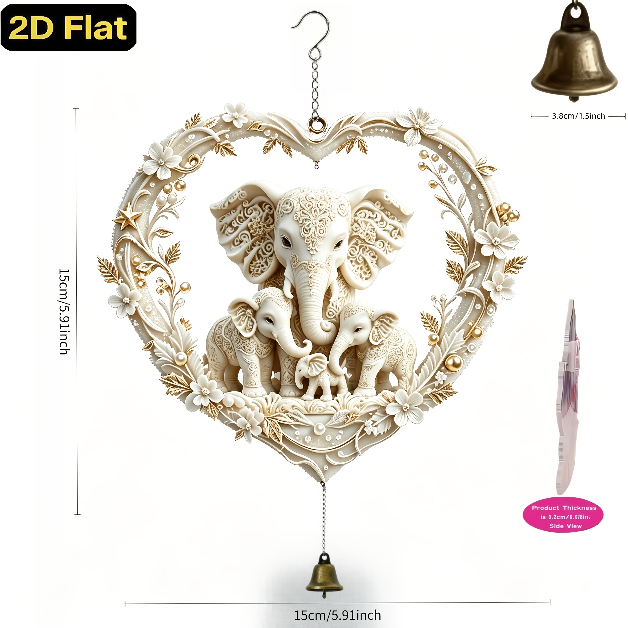 TEMU 1pc 2d Heart-shaped Flower Frame Relief Single Wind Chime Pendant, Suitable For Indoor Windowsills, , And Outdoor Courtyards