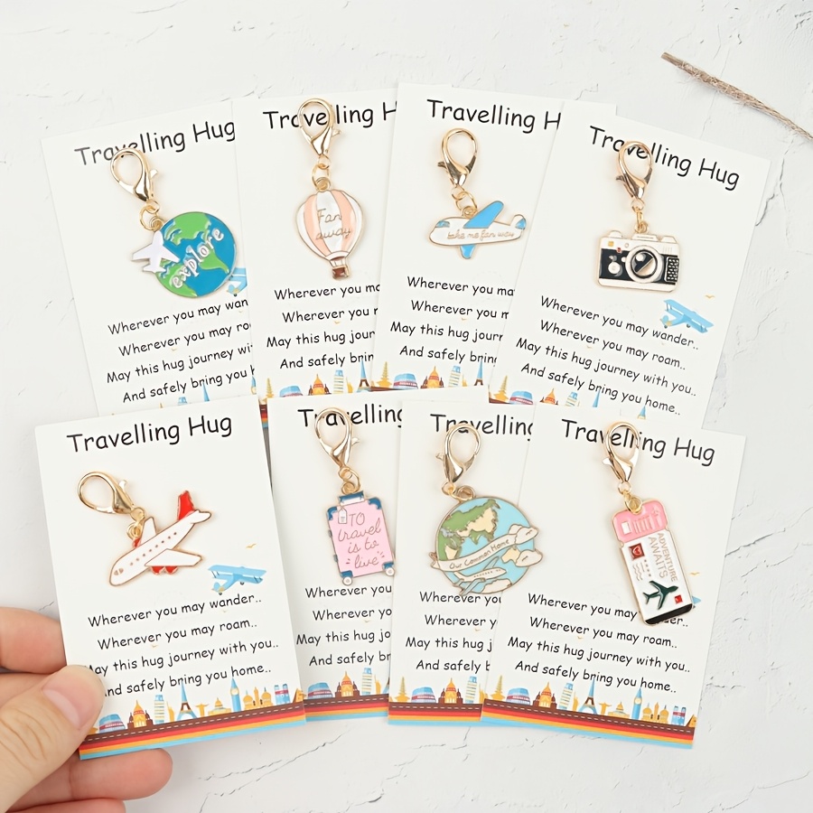 TEMU 8pcs Travel Keychain Set, Party Keychains, With Travel Greeting Card, Holiday, Commemorative Gift, Wallet And Car Key Decor Additions, Suitable