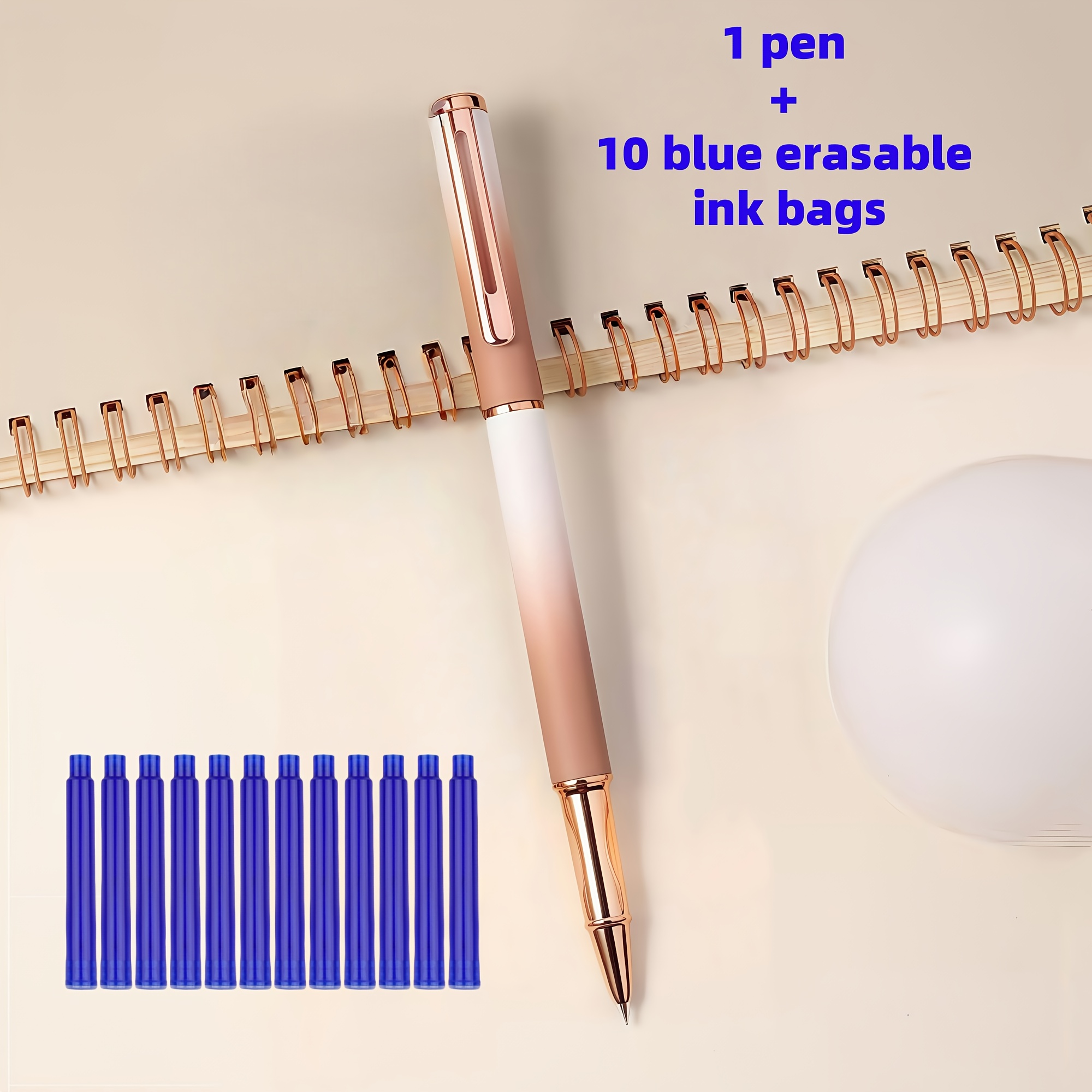 TEMU 11pcs Set / 1 Pen + 10 Erasable Ink Sacs) An Elegant Erasable Metal Fountain Pen That Writes , Is Lightweight, And Does Not Cause Fatigue After