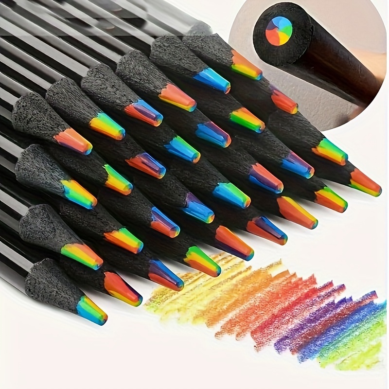 

12pcs/set, Black Wood 7-in-1 Rainbow Colored Pencil, Multi-color Lines, Lightweight, Easy Sharpening, Ideal For Drawing, Sketching, Doodling, And Painting, Perfect For School, Art Creation