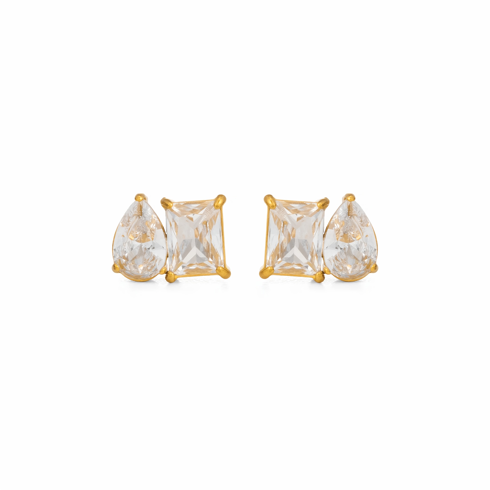 TEMU 1 Pair Of Stainless Steel Irregular Rectangular Teardrop Double-tone Golden Earrings