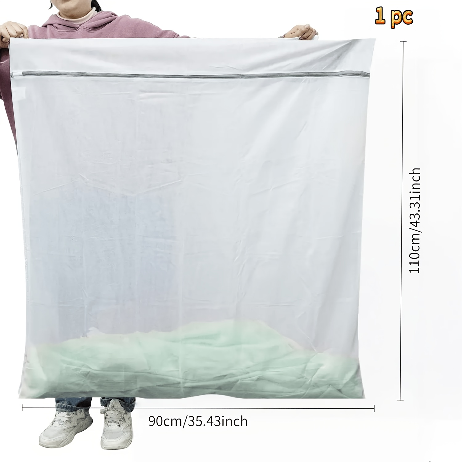 TEMU Extra Large Mesh Laundry Bag, 1pc, 43 X 35 Inches(. 110 X 90cm), Large Size Washing Machine Protective Laundry Bag, Suitable For Travel Camping,