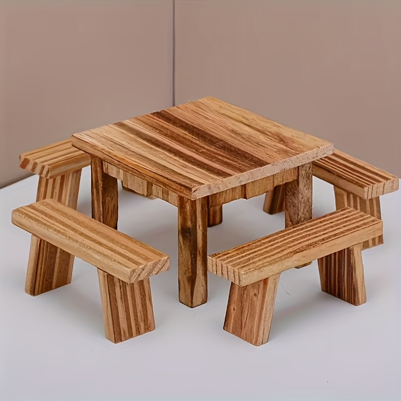 Miniature Wood Dining Table & Chairs Set for Dollhouse