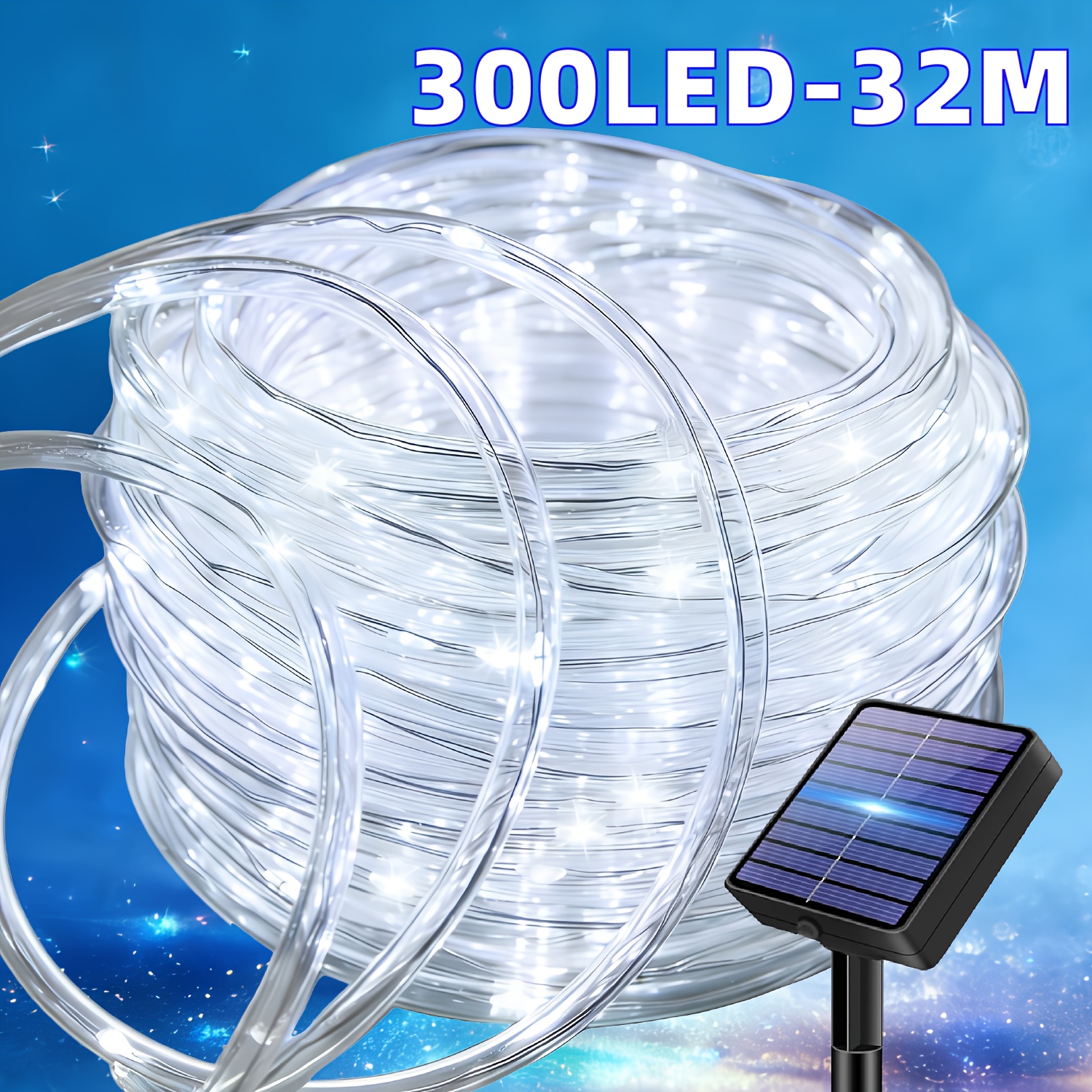 TEMU Solar Fairy Rope Light, 50/100/200/300 Led Transparent Tube Light, 12 Flashing Fairy Light String, Suitable For Home, Party, Wedding, Railing,
