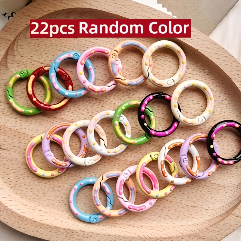 TEMU 22pcs (random Color) Alloy Key Rings With Spring Doors, Colored Donut Shaped Mountaineering Hooks, Craft Keychain Connectors