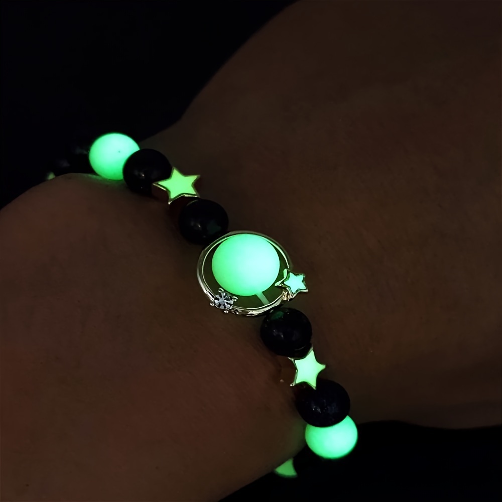 

1pc, Unique Design Luminous Star Universe Bracelet, Perfect For A Couple's Bracelet For Both Men And Women, Volcanic Rock Fluorite, Natural Glowing Bracelet At Night