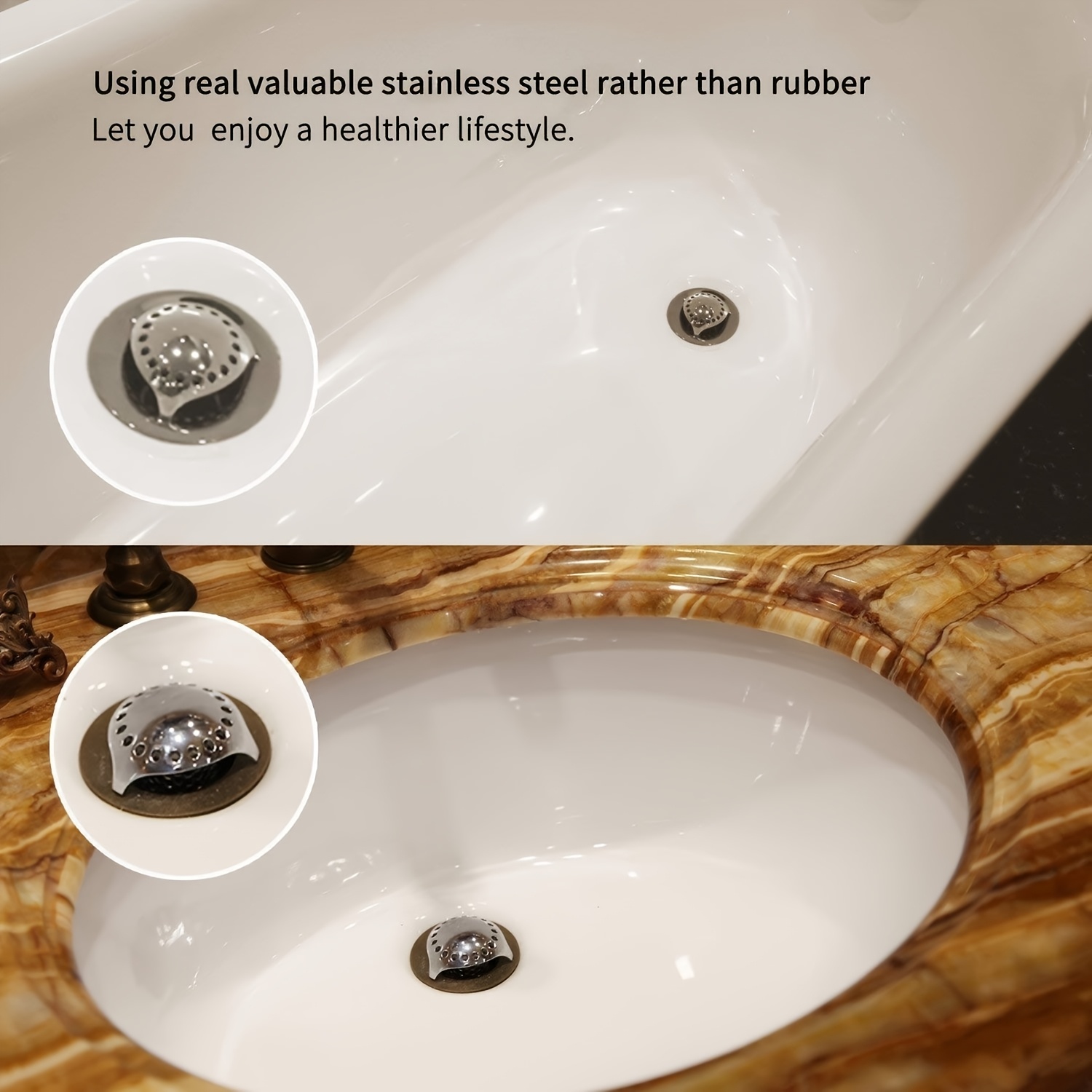 304 Stainless Steel Bathtub Floor Drain with Hair Catcher - Rust-Resistant, Durable Perforated Design for Efficient Drainage & Clog Prevention, Modern Bathroom Sink/Shower Drain Cover, Contemporary Metallic Finish, Highquality Finish
