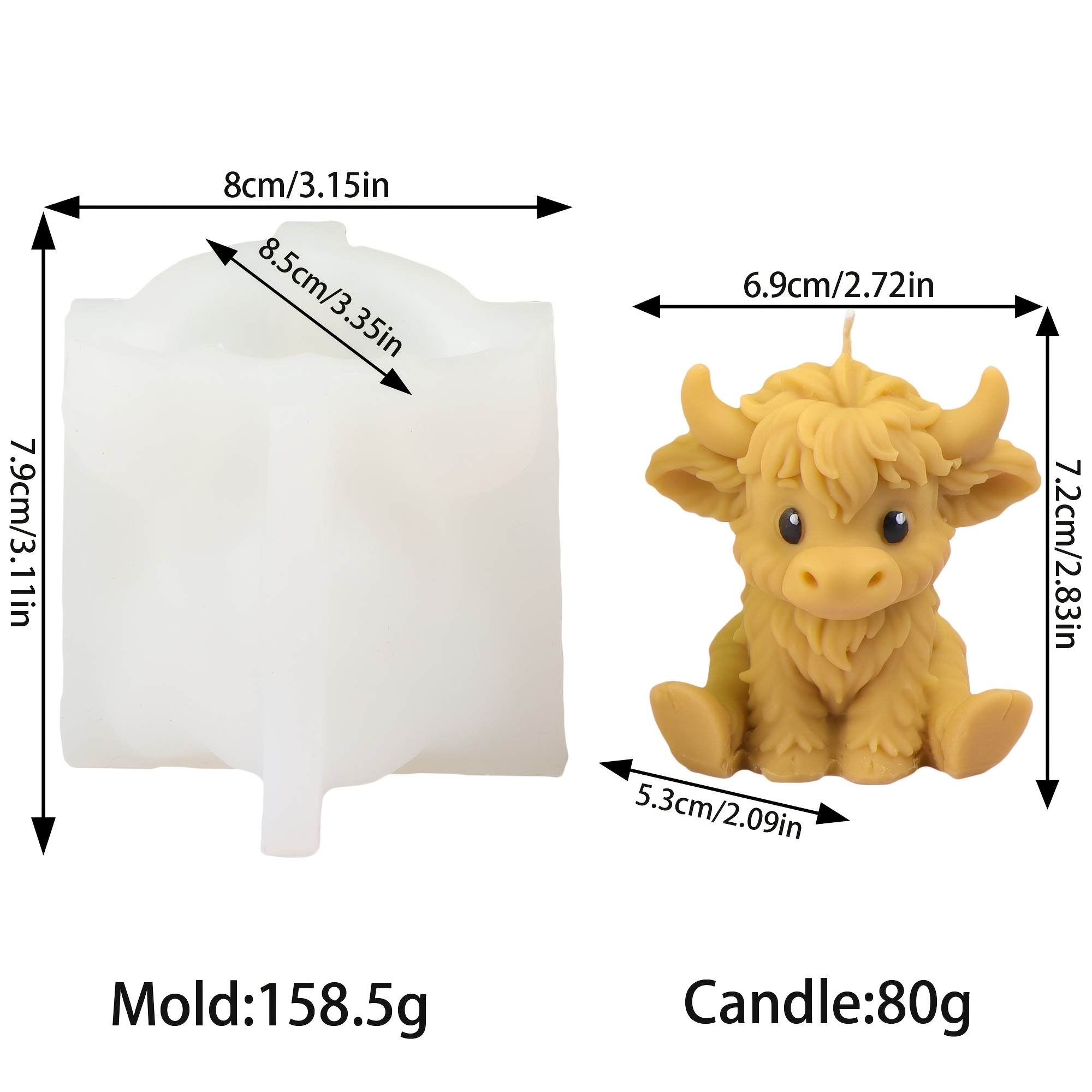 TEMU Highland Cow Silicone Mold, Durable Easy To Demold Casting Mold For Candle Making, Epoxy Resin, Plaster Gypsum, Polymer Clay, Cement Concrete,