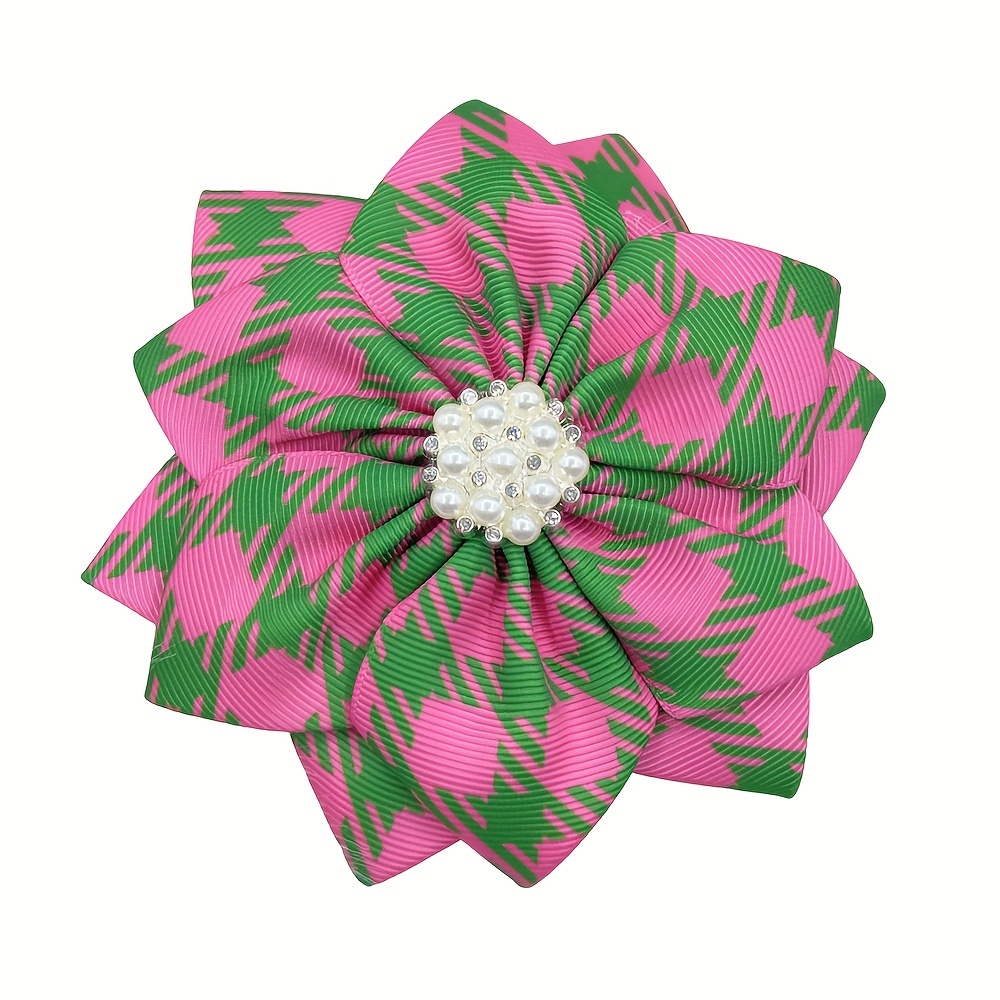 

Elegant Classic Holiday-inspired Flower Brooch With Synthetic Pearl Center And Vibrant Pink And Green Zinc Alloy Petals For Gifts And Banquets - Timeless Fashion Accessory For All Seasons