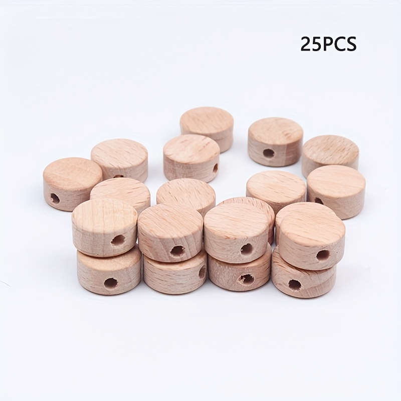 Image of 25pcs Unfinished Wood Round Discs, Jewelry Additions 15*8mm Wood Round Beads For Handmade Crafts, Jewelry Accessory Beads (beads)