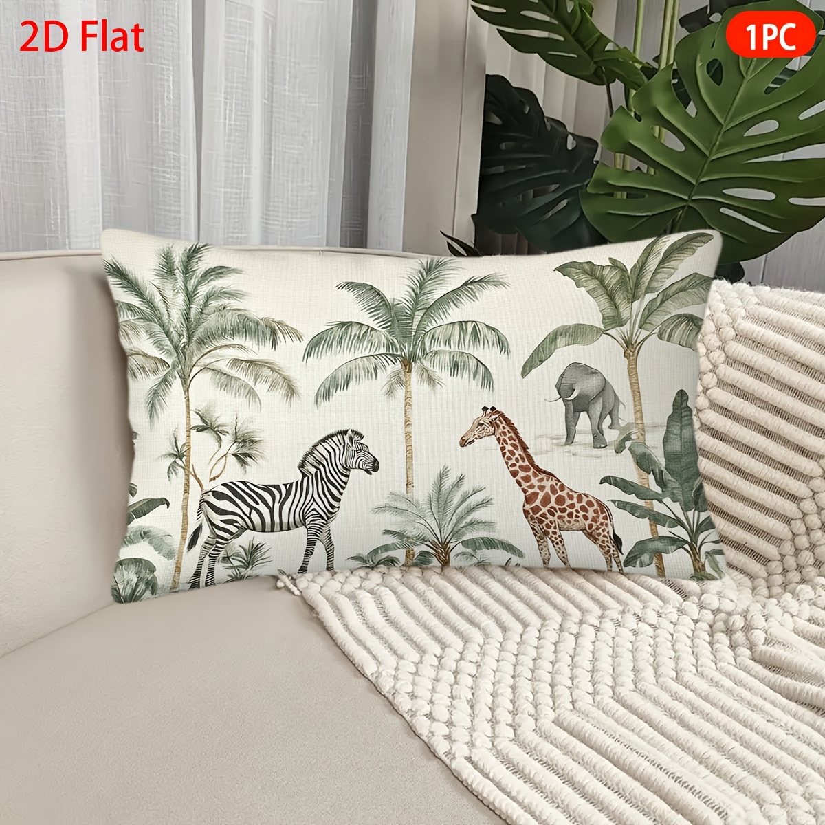TEMU Housse de coussin plate 2D - 1pc Housse de coussin plate 2D | Thème animaux et plantes , Impression , Polyester, Lavable en machine, Fermeture