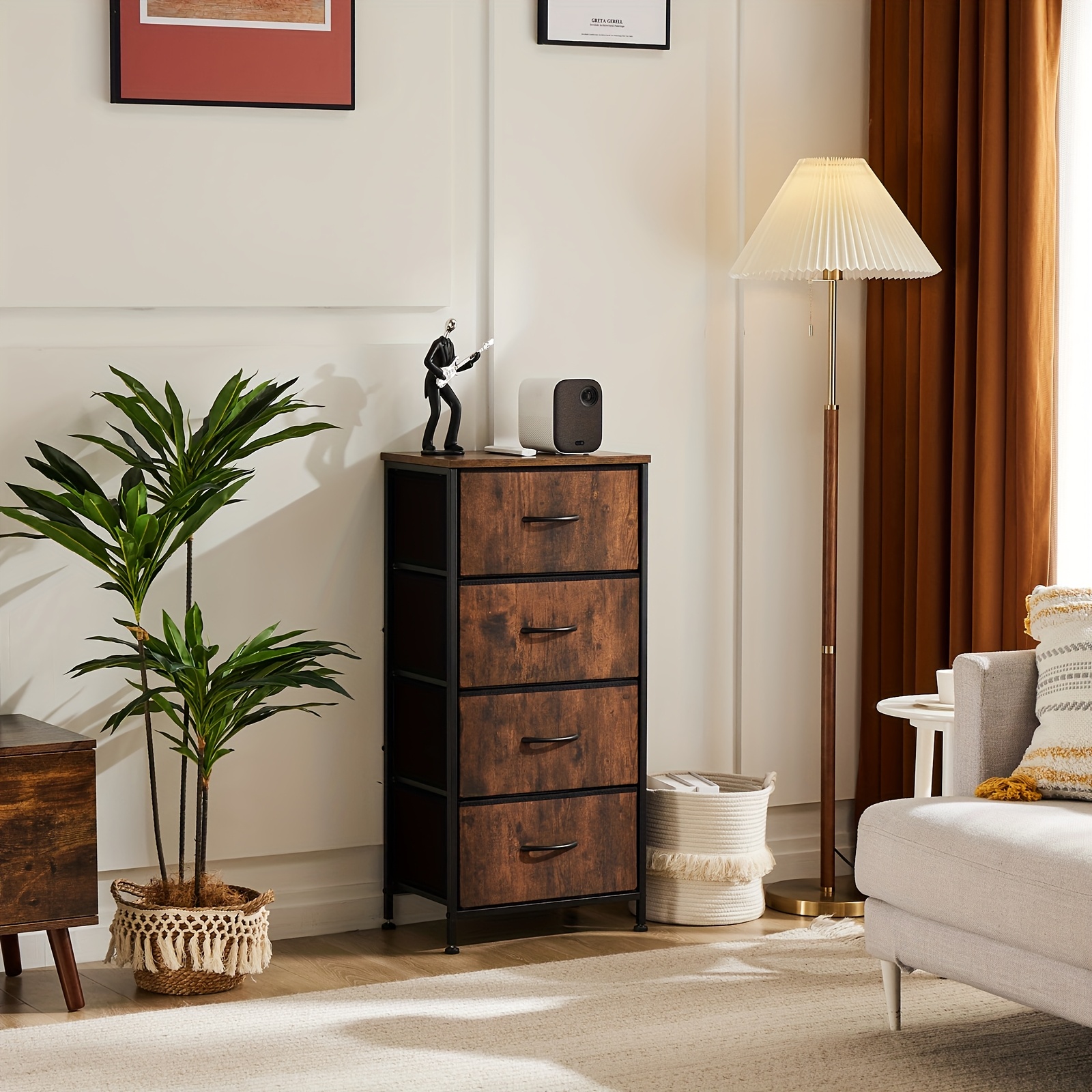 Dresser For Bedroom With 4 Drawers, Fabric Closet Organizer, Chest Of Drawers, Dresser With Metal Frame And Wood Tabletop, Bedroom Furniture, Chest Storage Tower For Living Room, Entryway, 2 Drawers Also For Selection, Local