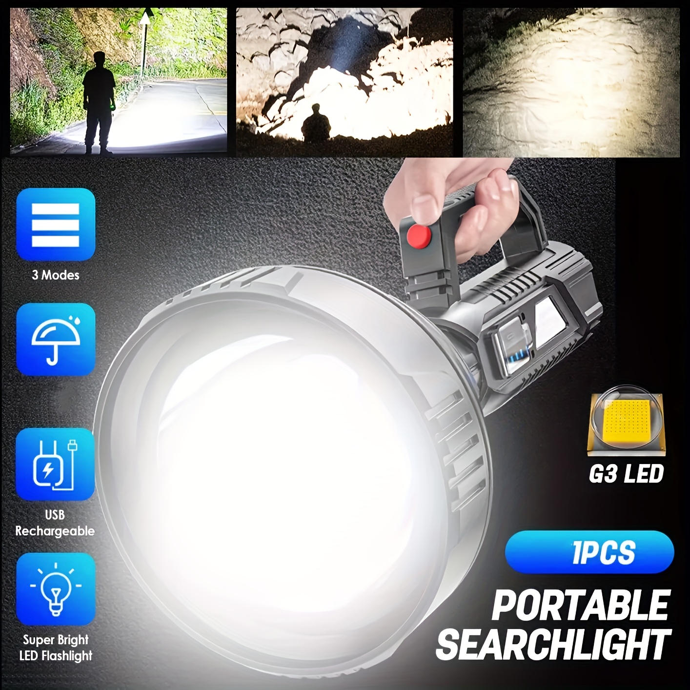 

Led Flashlight 3 Portable Handheld Spotlight For Hiking Fishing Emergency