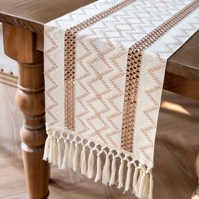 E-shop Eleganter Tischläufer im Leinen-Look mit Quasten - 12x72 Zoll, Polyester, für Esszimmer & Wohnkultur