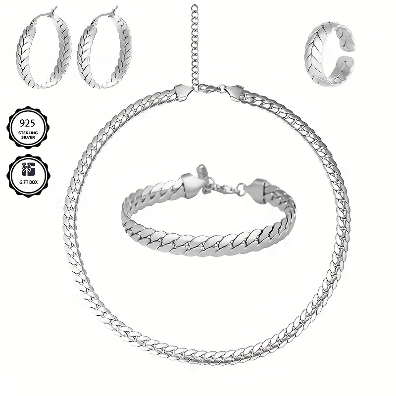 TEMU Local Warehouse, Women's Jewelry, 925 Sterling Silver, Elegant And Luxurious Three-piece Set (necklace, Earrings, Ring), Daily Wear,