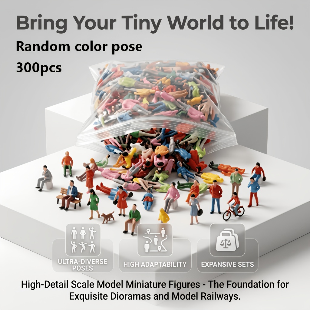TEMU 300pcs/pack Human :75 Scale Height 2.3cm Random Colors Postures Models Train Buildings Plastic Figures Miniature Figures Sitting And Standing